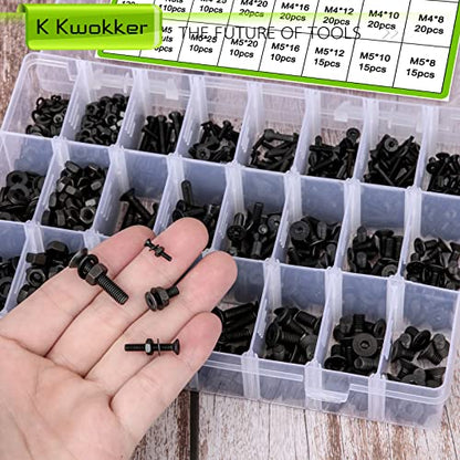 1700Pcs M2 M3 M4 M5 Hex Socket Flat Head Screws Assortment Kit | 24 Sizes 8mm to 25mm, 10.9 Alloy Steel Metric Bolt Assortment Machine Screws Nuts & Washers, Includes Allen Wrench Drill Bits - size: C. M2 M3 M4 M5