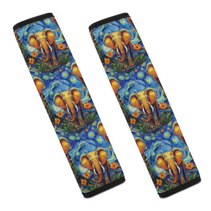 2PCS Elephant Starry Night Car Seat Straps Shoulder Pads Soft Padded Seat Belt Cushion for Adult Use, Car Seats Pushchair Strollers High Chair Pushchair, Anti-Slip Pad - color: Pattern 8