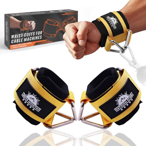 Wrist Cuffs for Cable Machines – Padded & Adjustable Straps for Lateral Raises, Tricep Pushdowns & Strength Training - color: Yellow, size: size L(6.7"-7.7")