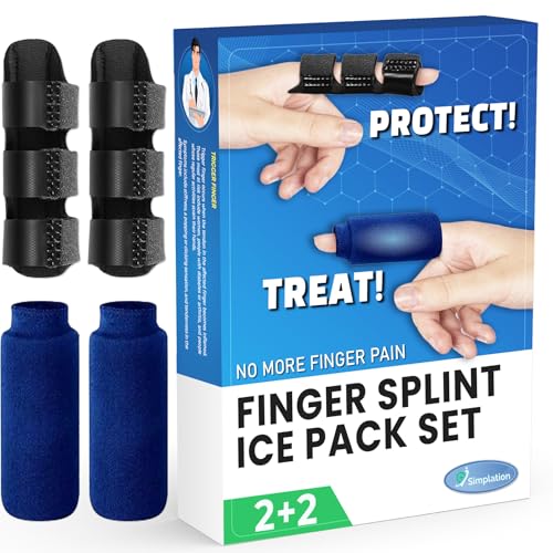 Simplation Trigger Finger Splint and Ice Pack (2+2 Set) for Pain Relief | No More Finger Pain, Arthritis, Injured Mallet Finger, Fits Index, Middle, Thumb, Ring Finger