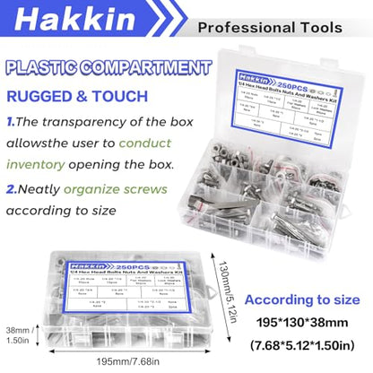 252Pcs 1/4-20 Hex Bolts and Nuts Kit, Stainless Steel Nuts and Bolts Assortment Kit, Fully Threaded Hex Bolt 1/4-20 x 1/2”, 3/4”, 1”, 1-1/2”, 2”, 2-1/2”, 3” Screws Nuts Flat Lock Washer Kit Hakkin - size: Set 12: 1/4-20