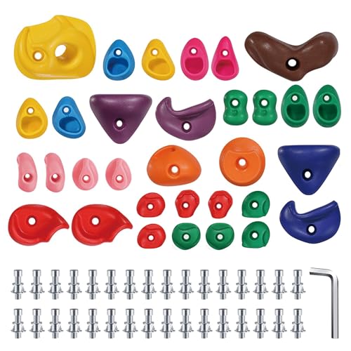 Kids Rock Climbing Holds, 36-Piece Hardware Set, Multicolor | OUNPLEXAR Textured resin grips for indoor or outdoor playsets and home walls; M10 hardware fits boards up to 1.25 in thick - color: 36 Pcs - Multicolor