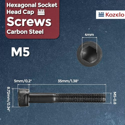 25pcs Socket Head Cap Screws - [M5-0.8 x 35mm] Alloy Steel Black Oxide Grade 12.9 Internal Hex Screw for 3D Printer Furniture Industrial Use, Black - size: M5-0.8x35mm