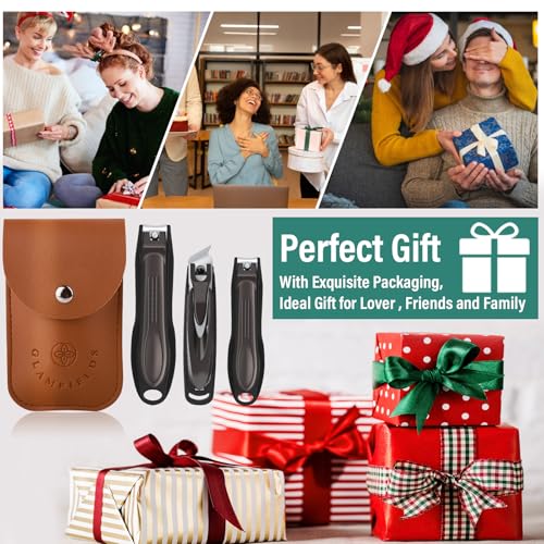 GLAMFIELDS Nail Clipper with Catcher, 3 Pack No Splash Fingernail Toenail Clipper,Slanted Edge Nail Clippers Stainless Steel Nail Cutter Nail Trimmer, Good Gift for Men and Women - size: 3 Pack
