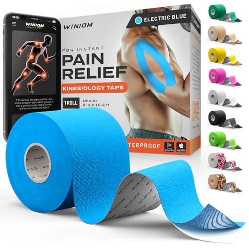 Kinesiology Tape - Waterproof Athletic Sports Tape for Knee, Shoulder, Arm & Back Support | 3-5 Day Adhesion, Hypoallergenic & Latex-Free + Taping Guide (Uncut, 2"x16.4ft Roll, Electric Blue) - color: Pack E: Electric Blue, size: 16.4 Feet - Uncut