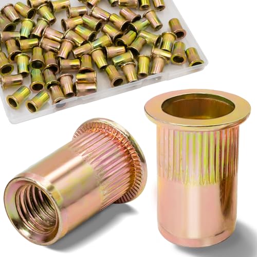 70Pcs M8 Rivet Nuts, Metric Zinc Plated Finish Carbon Steel Flat Head Threaded Insert Nutsert Kit - color: Yellow, size: Metric M8 - 70 Pcs