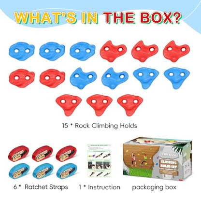 SEKKVY Tree Rock Climbing Kit for Kids - 15PCS Climbing Holds & 6 Ratchet Straps | No-Drill Tree Climbing Rocks | Outdoor Ninja Warrior Course | Birthday Gift for Boys Girls Ages 3+