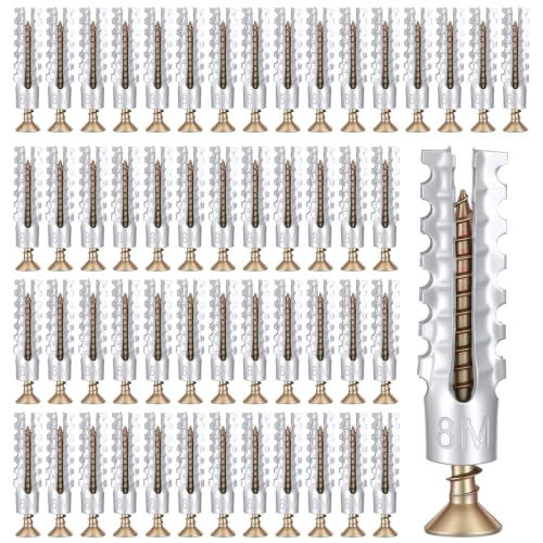 Wall Anchors and Screws Kit, Heavy Duty Concrete Hollow Wall Anchors with Screws, 50 Sets/100 Pieces Expansion Anchorses for Drywall Brick Wood Mounting, Door Hinge Hole Repair