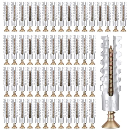 Wall Anchors and Screws Kit, Heavy Duty Concrete Hollow Wall Anchors with Screws, 50 Sets/100 Pieces Expansion Anchorses for Drywall Brick Wood Mounting, Door Hinge Hole Repair