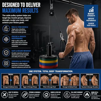 Cable Pulley System Gym,Fitness LAT and Lift Pulley System Dual Cable Machine with Upgraded Loading for Triceps Pushdown,Biceps Curl,Back,Shoulder Workouts Home Gym Equipment