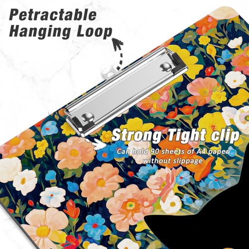 Rimilak Wood Clipboard, 8.5x11 Hardboard Clip Board, Flowers Cat | Fun Design, Cute Custom Pattern, 9 x 12.5 in Letter Size for Classroom, Teachers, Kid, Woman, School & Office Supply - color: Flowers Cat