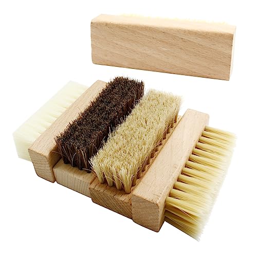 4 Pcs Wooden Handheld Shoe Cleaner Brush Set - Nano Silk, PP Silk, Natural Horsehair, Pig Bristle - For Sneakers, Leather Boots, Canvas Shoes
