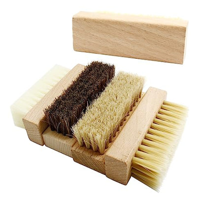 4 Pcs Wooden Handheld Shoe Cleaner Brush Set - Nano Silk, PP Silk, Natural Horsehair, Pig Bristle - For Sneakers, Leather Boots, Canvas Shoes