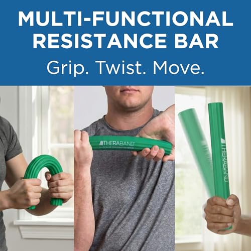 THERABAND FlexBar Resistance Bar, Medium, Green Flex Therapy Bar for Physical Therapy, Wrist & Forearm Exercise Equipment, Non Slip Grip, Compact Design - color: Green - Medium, style: Old Version