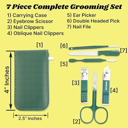 Portable Nail Clipper Set – 6-Piece Travel Manicure Kit for Men & Women – Includes Nail Clippers, Scissors, File & Grooming Tools in Compact Zip Pouch (Green) - color: Green