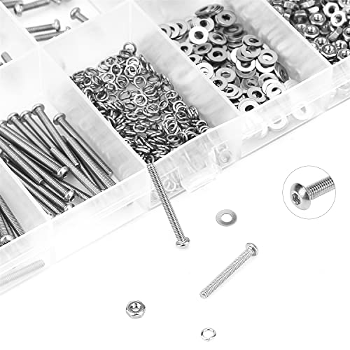 HELIFOUNER 560 Pieces M2.5 x 4mm /6mm /8mm /10mm /12mm /16mm /20mm, Button Head Socket Cap Screws Bolts Washers Nuts Kit, 304 Stainless Steel - size: M2.5, style: Button Head Socket Cap