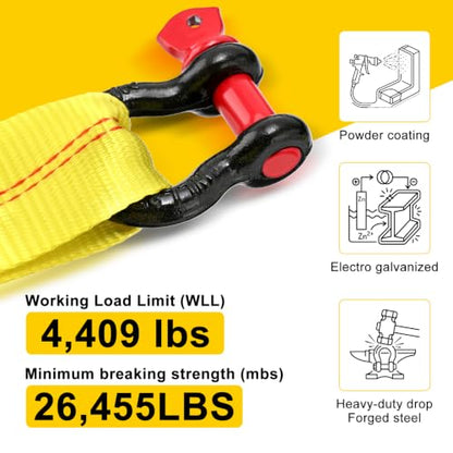 Pindex 2 Pack 2" x 20' Upgrade Web Lifting Sling & 1/2" D Ring Shackle 13000 Lbs Breaking Force 3500 Lbs Pulling Forces Lift Sling Straps for Rocks Trees Mowers Tool in Trailer Tractor Truck,Yellow - size: 2" x 20' & Ring Shackle