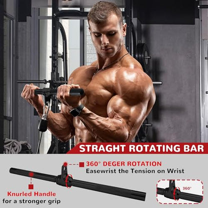 Fitvids Cable Attachment Set 800LB LoadCapacity Tricep Rope, Row Handle, StraightBar, V Bar Commercial Grade Cable MachineAccessories for Home Gym Workouts - size: 4-Piece Set-Black