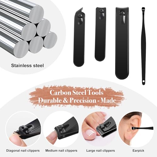Manicure Set, 5 Piece Nail Care Kit with Carbon Steel Tools (Cuticle Nipper, Small & Large Nail Clippers, Ear Pick, Glass File), Portable Grooming Pouch, Manicure Set Nail Clippers(Brown) - color: Brown