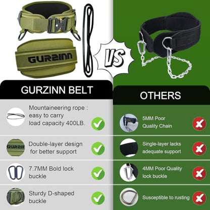 Weight Lifting Belt Gym Fitness with Quick Locking, Dip Belt with rope, Weighted Pull Up Belt for Gym Fitness Powerlifting Squat - color: Green, size: Medium