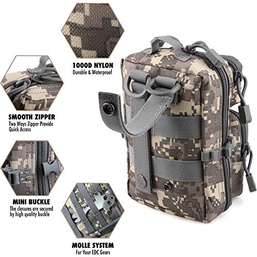 LIVANS Tactical Molle Utility Pouch, EDC Tool Pouch Tactical Phone Pouches Mini Waist Pouches Medical EDC IFAK Pack Mini Design of 3-Day Backpack - color: CamoGray