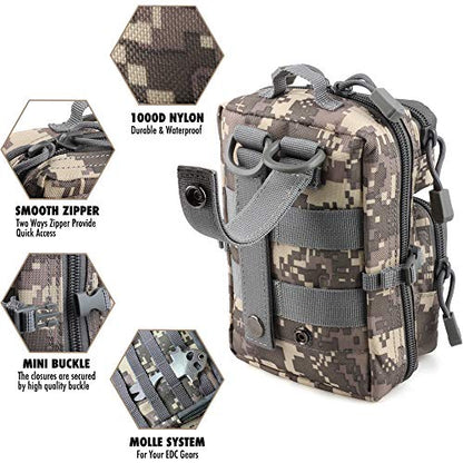 LIVANS Tactical Molle Utility Pouch, EDC Tool Pouch Tactical Phone Pouches Mini Waist Pouches Medical EDC IFAK Pack Mini Design of 3-Day Backpack - color: CamoGray