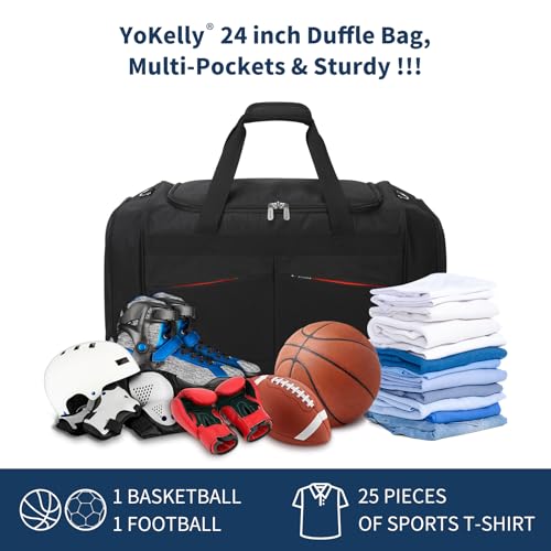24 inch Large Gym Bag for Men - 65L Hard Bottom Duffle Bag with Shoes Compartment for Sport/Travel - Black - color: Black