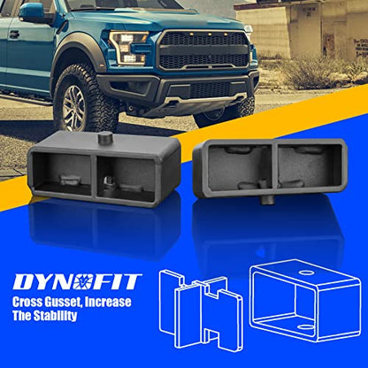 dynofit 2" Rear Lift Block Compatible with Chevy Silverado 1500 Sierra 1500 2007-2024, 2 inch Leveling Lift Blocks and Square Leaf Spring Ubolt Set Compatible with Chevy GMC Pickup Suspension - size: 2inch rear