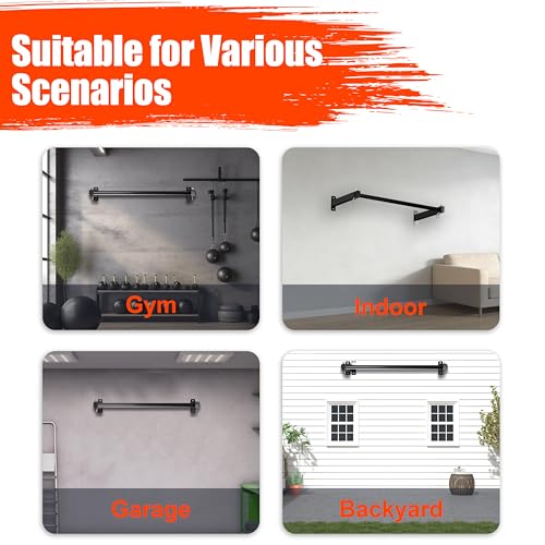 Wall Mount Pull Up Bar, Fits 16", 24" & 32" Studs, Supports 500 Lbs | Adjustable Mounting Spacing, with Round Rings, Heavy-Duty Steel Construction, for Home Gym Garage Basement Strength Training