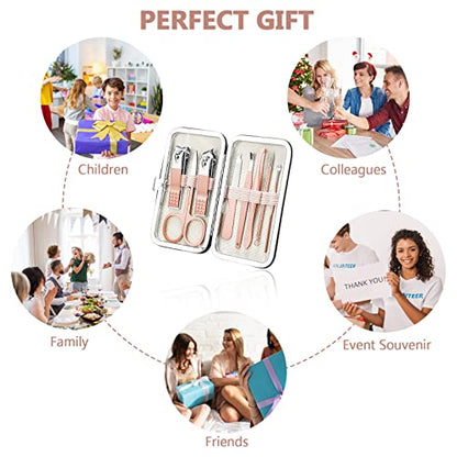 Geosar 12 Sets Manicure Set Nail Clippers Pedicure Kit 8 in 1 Grooming Stainless Steel Kits Nail Care Tools with Travel Case for Employee Coworker Teachers Nurse Gifts(Rose Gold) - color: Rose Gold