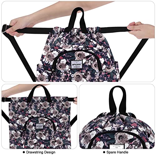 Dry Wet Drawstring Backpack with Shoe Compartment for Women Adjustable Gym Bag - color: Gray Rose