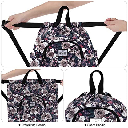 Dry Wet Drawstring Backpack with Shoe Compartment for Women Adjustable Gym Bag - color: Gray Rose