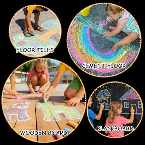 100PCS Washable Sidewalk Chalks Set in 10 Colors Non-Toxic Coloured Chalk Pavement for Kids Jumbo Chalk for Toddler Painting on Blackboard, Playground, Party