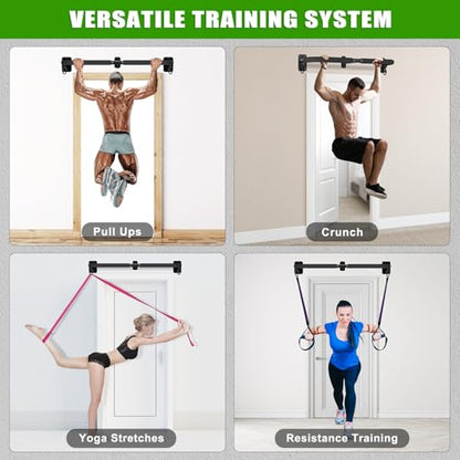 SELEWARE 32"/36" Wall Mount Pull Up Bar Joist Mount Chin Up Bar for Doorway | Heavy Duty Steel Construction Support 450 lb, w/Resistance Band Hooks, Fits 32"/36" Wall Studs for Home Gym Strength Training - size: A: 32" x 1.6" Dia Grip