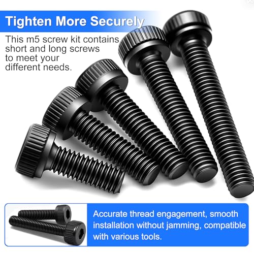 304PCS M5 Screws Kit, M5x8/12/16/20/30/35mm Hex Socket Head Cap Screws Bolts Nuts Washers Kit, 12.9 Grade Alloy Steel Metric Machine Screw for 3D Printing - size: M5 x 8/12/16/20/30/35mm, style: Socket Head