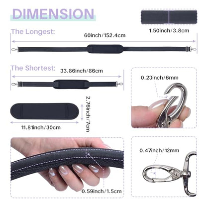 60 Inch Shoulder Strap for Bag with Removable Ultra-Thick Pad | 60" Shoulder Strap with Removable Thick Pad,Adjustable Buckles and Metal Hooks, for Briefcase/Laptop/Messenger/Luggage Bag - color: Black