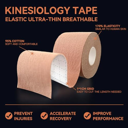 12 Rolls Kinesiology Tape, Latex-Free Water-Resistant Sports Tape in Rainbow Mixed Colors, Athletic Muscle Tape for Support and Recovery