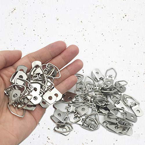 100 Pack Small D-Ring Steel Picture Hangers with Screws (Silver) | Metal Picture Hanging Kit, Picture Frames Hangers, For Hanging Photo Frames, Artwork, Paintings, Clock, Canvas Hooks - size: 100 Pack-Single hole