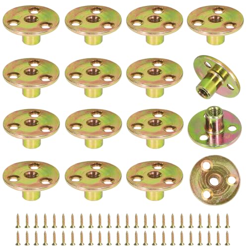 FoDau770 5/16"-18 Brad Hole T-Nut with Screws, Zinc Plated Carbon Steel 3-Hole T-Nuts, Insert Female Thread Mounting Fastener for Wood Furniture and DIY Project - 16 Set (64 Pieces) - size: 5/16"-18