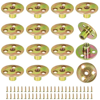 FoDau770 5/16"-18 Brad Hole T-Nut with Screws, Zinc Plated Carbon Steel 3-Hole T-Nuts, Insert Female Thread Mounting Fastener for Wood Furniture and DIY Project - 16 Set (64 Pieces) - size: 5/16"-18