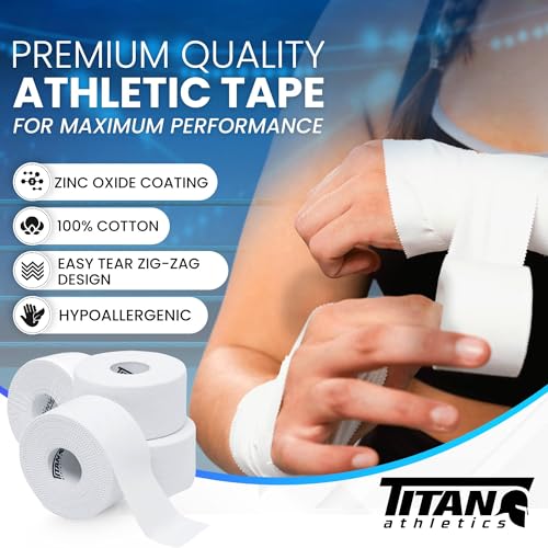 24 Pack White Athletic Tape (45ft Rolls) - Athletes Trainers Injuries & First Aid - Premium Medical Sports Tape - Wrap & Support Ankles & Wrists - Easy Tear Design with Zinc Oxide & No Sticky Residue - color: White - 24 Pack