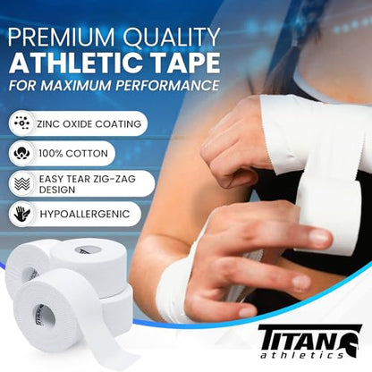 24 Pack White Athletic Tape (45ft Rolls) - Athletes Trainers Injuries & First Aid - Premium Medical Sports Tape - Wrap & Support Ankles & Wrists - Easy Tear Design with Zinc Oxide & No Sticky Residue - color: White - 24 Pack