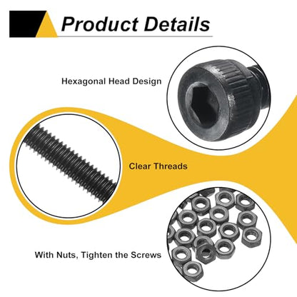 uxcell 30Pcs Hex Socket Head Cap Screws Bolts, M3x20mm 304 Stainless Steel Socket Drive Machine Screws Bolts with Nuts, Full Threaded, Black - size: M3x20mm