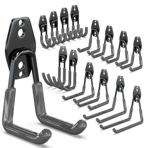 3-H Heavy Duty Garage Hooks, 14 Pack Wall Storage Organizer,Gray | Multi-Purpose Garage Hooks to Organize Garden Lawn Tools, Sports Gear, Ladders, Power Tools & Outdoor Hoses - color: Gray, size: 14