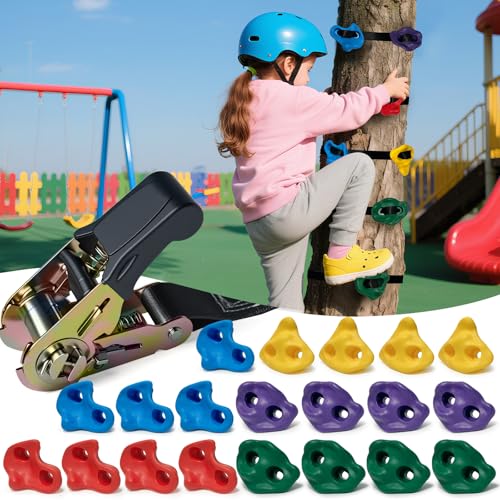 20 PCS Large Ninja Tree Climbing Holds for Kids,Tree Rock Climbing Kit with 6 Ratchet Straps for Kids,Large Rock Climbing Holds for Outdoor Ninja Warrior Obstacle Course Training - color: 20pcs
