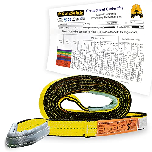 KwikSafety - Charlotte, NC - Mighty Sumo 2”x 10’ Poly Web Sling Lifting Strap Construction ASME OSHA / 6400lbs Vertical 5100lbs Choker 12800lbs Basket/Rigging Moving Towing Hoisting Gear - size: 2"x10' | 6400 lbs