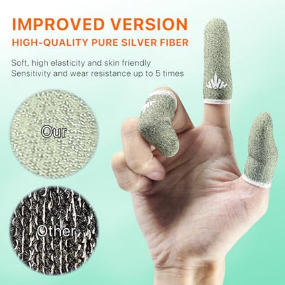 10 Pack Silver Fiber Dedales Gamer Profesionales Anti Slip Sweat Proof Gaming Finger Thumb Sleeves Cots Breathable Mobile Phone Gamer Gloves Guantes para Durable Covers for Pubg - color: Green 10-Pack + Storage Box