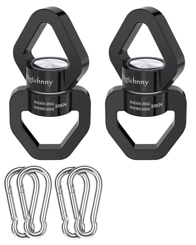 35KN Swing Swivel with Swivel Carabiner, Black, 2 Pack | For hanging chairs, aerial yoga, hammocks, tire swings, kids' swings, gym rings, web tree swings, smooth rotation - color: Black, size: 2 pack with carabiners