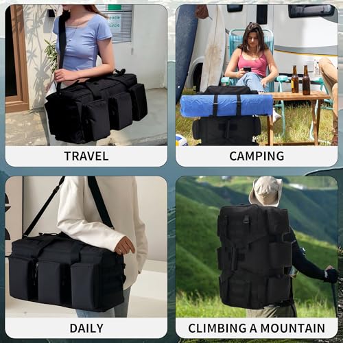 3 In 1 Military Duffel Bag 50L Gym Bag for Men Convertible Weekender Backpack for Sports Travel Basketball - color: 50L-Black