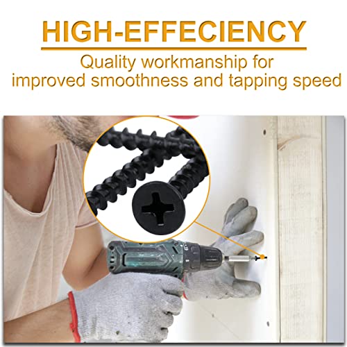 KURUI Drywall Screws Assortment Kit, #6 Black Wood Screws for Sheetrock,165pcs Picture Hanging Kit for Frame Painting Art Photo, Phillips Coarse Dry Wall Screw 4 Sizes 1",1-1/4",1-5/8",2" - size: Assortment Kit (#6 * 1", 1-1/4", 1-5/8", 2")